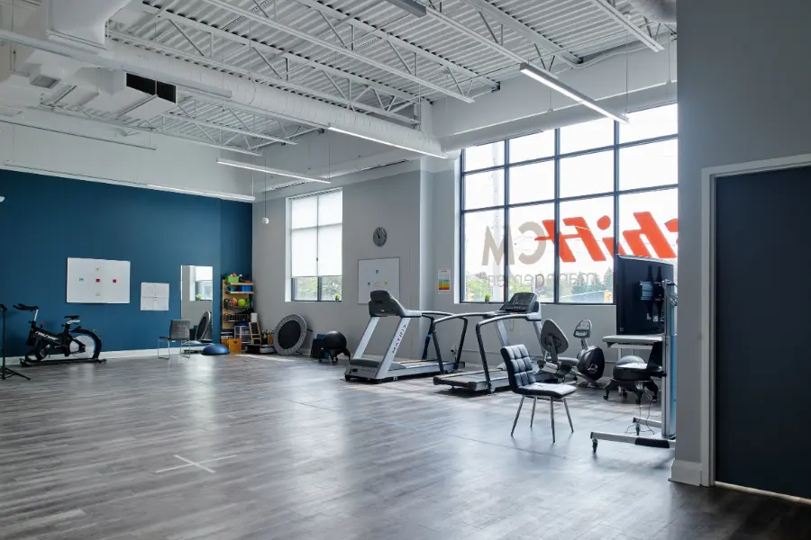 Rehabilitation area with exercise equipment